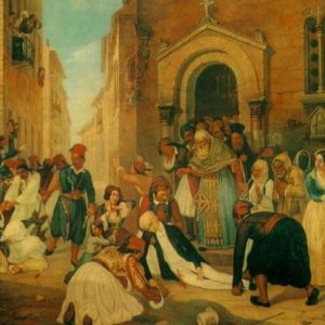 «Η δολοφονία του Καποδίστρια», Δ. Τσόκος, 1850. Πινακοθήκη Ελληνικής Κοινότητας Τεργέστης.