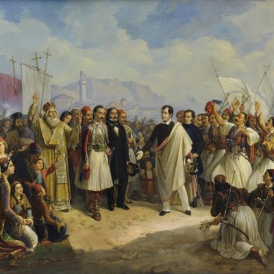 Θεόδωρος Βρυζάκης, Η υποδοχή του Λόρδου Βύρωνα στο Μεσολόγγι (1861). Εθνική Πινακοθήκη (Αθήνα).