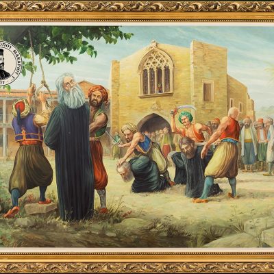 O απαγχονισμός του Εθνομάρτυρα Κυπριανού (Γ. Μαυρογένης, 1971, Πινακοθήκη Ιδρ. Αρχ. Μακαρίου Γ΄).